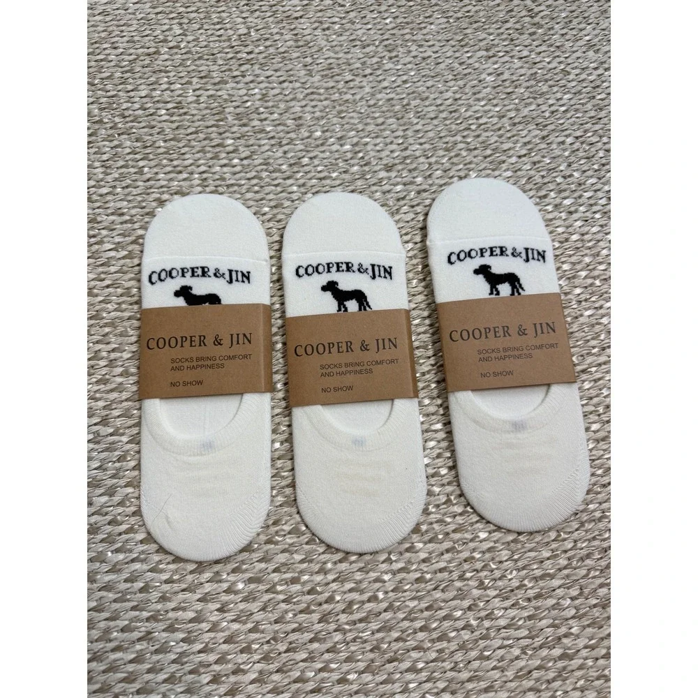 Cooper & Jin 3 Pack No Show Socks Ivory White Dog Logo Cotton Womens 7-10.5 med